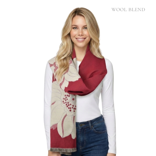 THSS2816: Red: Reversible Floral Scarf