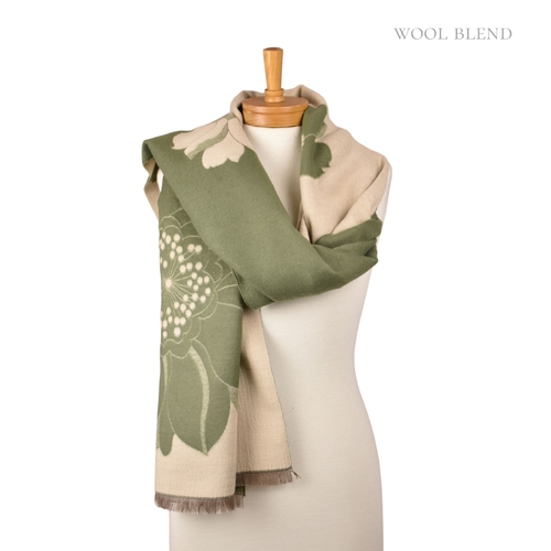 THSS2818: Olive Green: Reversible Floral Scarf