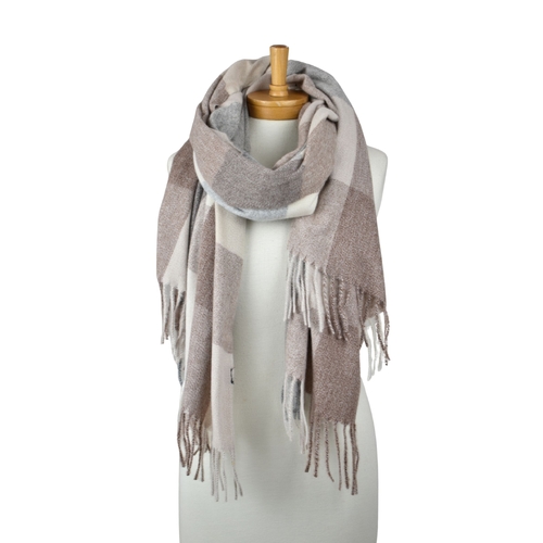 THSS2822: Taupe: Autumn Checkered Scarf