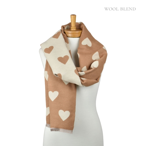 THSS2838: Caramel: Reversible Hearts Scarf