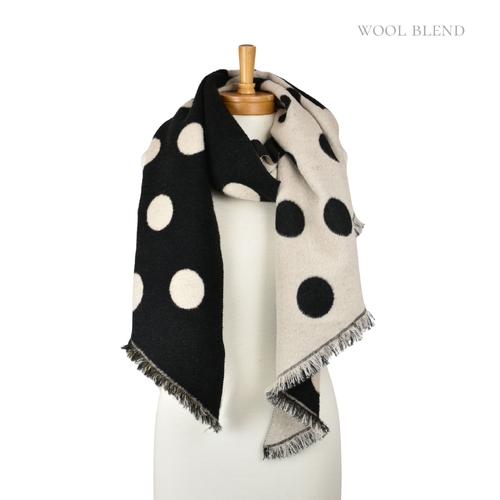 THSS2846: Black White: Reversible Polka Dot Scarf