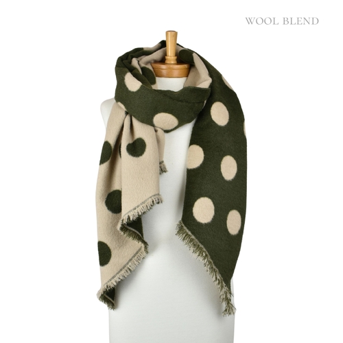 THSS2849: Olive Beige: Reversible Polka Dot Scarf