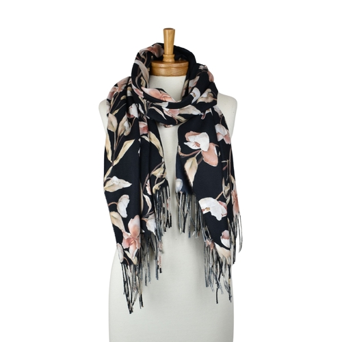THSS2859: Black: Magnolia Garden Scarf