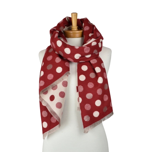 THSS2864: Red: Reversible Multi Polka Dots Scarf