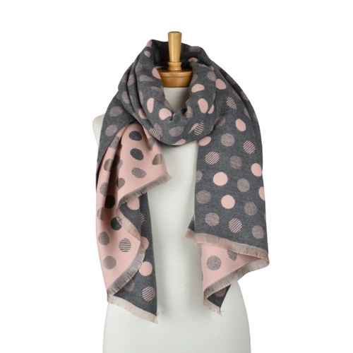 THSS2865: Pink: Reversible Multi Polka Dots Scarf