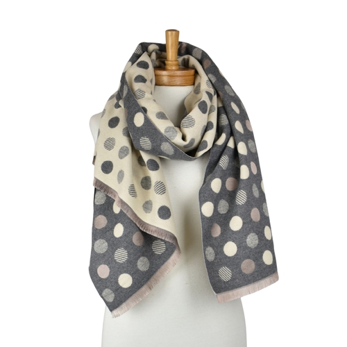 THSS2866: Grey: Reversible Multi Polka Dots Scarf