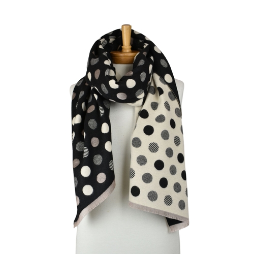 THSS2867: Black: Reversible Multi Polka Dots Scarf