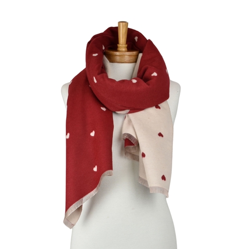 THSS2870: Red: Reversible Petite Hearts Scarf