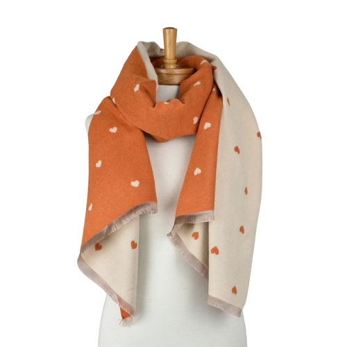 THSS2875: Orange: Reversible Petite Hearts Scarf
