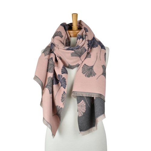THSS2877: Pink: Reversible Multi Gingko Scarf