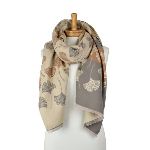 THSS2879: Brown: Reversible Multi Gingko Scarf