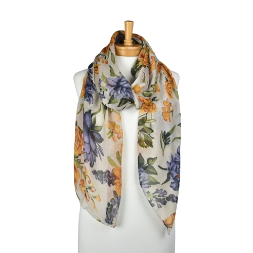 THSS2883: Milk White: Peony Rose Garden Scarf
