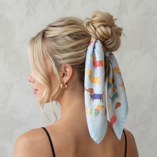 Aqua: Dachshund Party Square Scarf