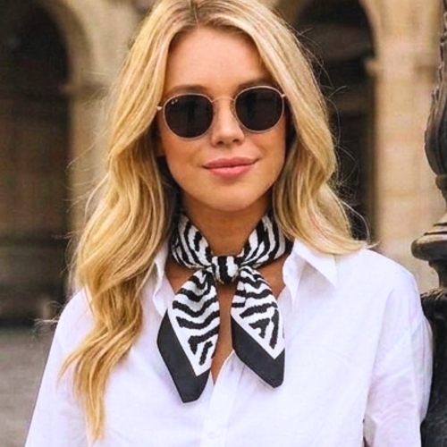 White: Zebra Print Square Scarf