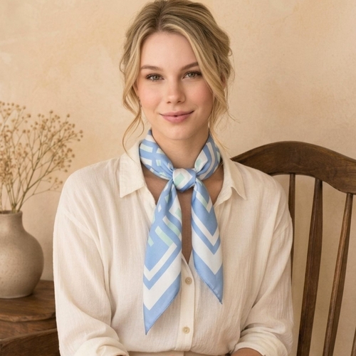 French Blue: Geometric Square Scarf