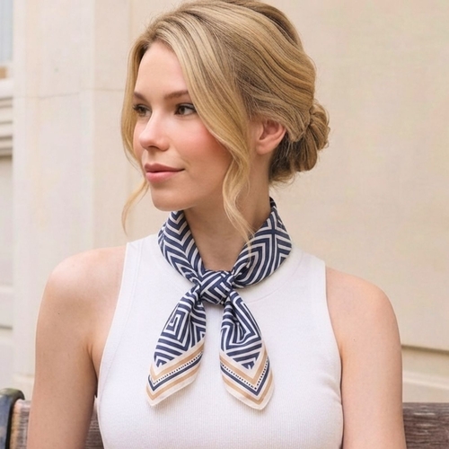 Navy: Geometric Polka Geo Square Scarf