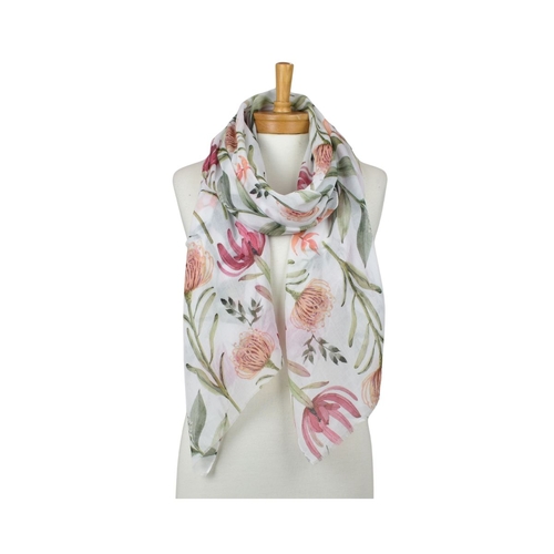 White: Botanical Flowers Scarf