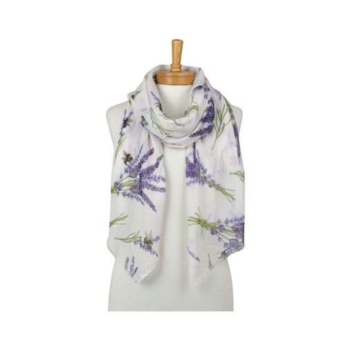 White: Lavender Flowers with Bees Scarf